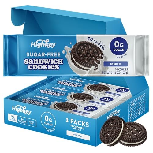 HIGHKEY Zuckerfreie Sandwichkekse – Kalorienarme, keto-freundliche Snacks mit Null Zucker und glutenfrei – 30 Stück