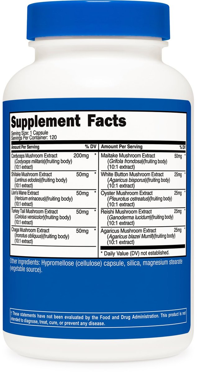 Nutricost Pilzkomplex – 10 Pilze in einer Kapsel: Reishi, Maitake, Shiitake, Löwenmähne uvm. – 120 Kapseln, 120 Portionen – Non-GMO & glutenfrei