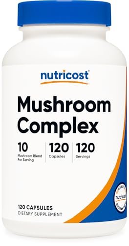 Nutricost Pilzkomplex – 10 Pilze in einer Kapsel: Reishi, Maitake, Shiitake, Löwenmähne uvm. – 120 Kapseln, 120 Portionen – Non-GMO & glutenfrei