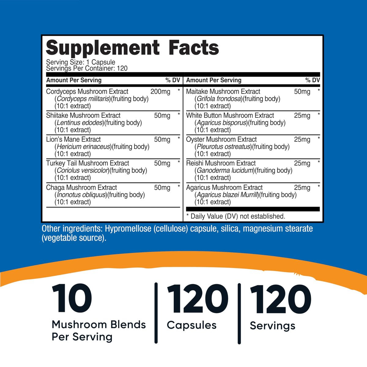 Nutricost Pilzkomplex – 10 Pilze in einer Kapsel: Reishi, Maitake, Shiitake, Löwenmähne uvm. – 120 Kapseln, 120 Portionen – Non-GMO & glutenfrei