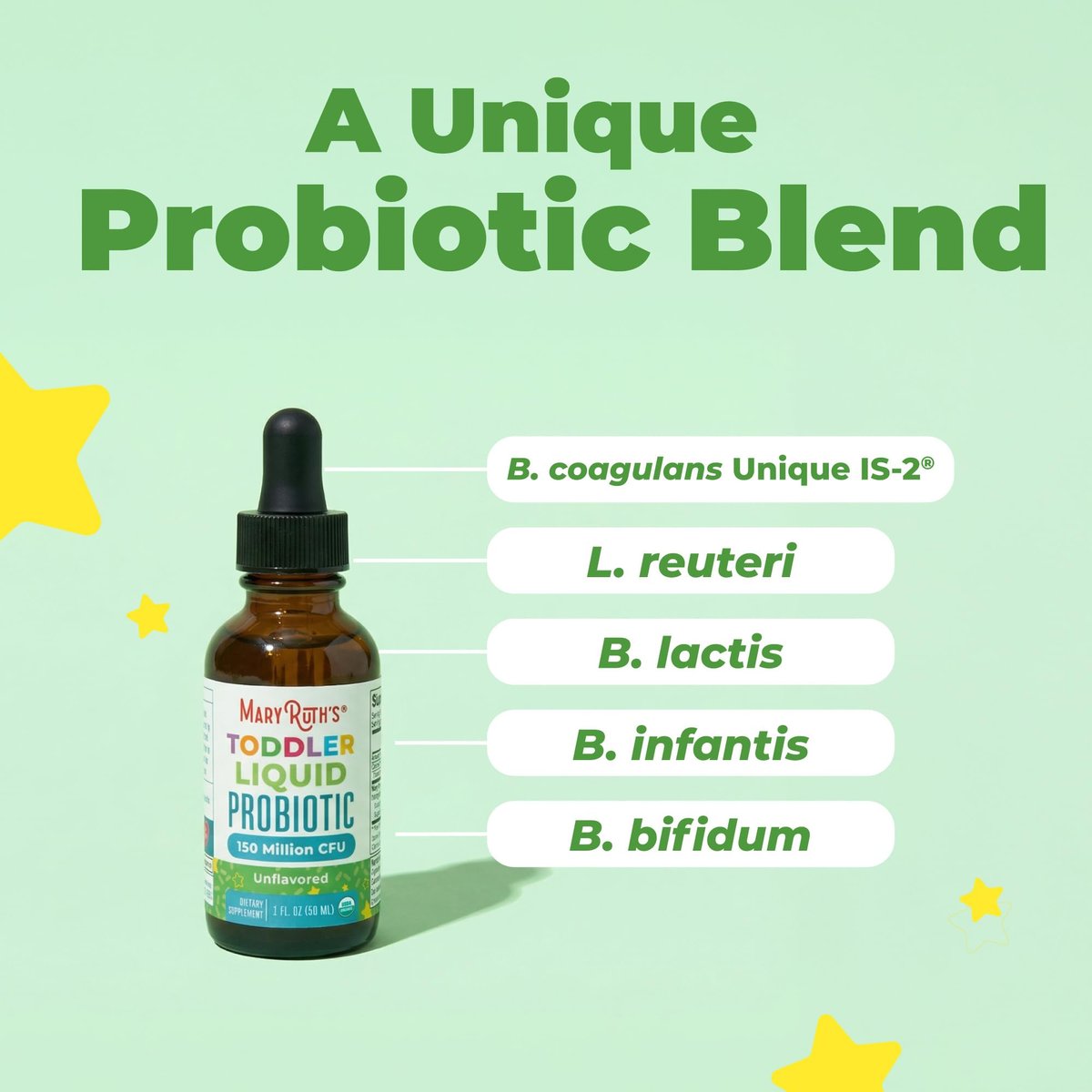 MaryRuth's Bio-Probiotische Tropfen für Kleinkinder | Organische Probiotika für Kinder von 1-3 Jahren | 5 Probiotika-Stämme | 150 Millionen KBE pro Portion | USDA Bio | Zuckerfrei | Vegan | Glutenfrei | 30 ml