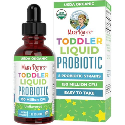 MaryRuth's Bio-Probiotische Tropfen für Kleinkinder | Organische Probiotika für Kinder von 1-3 Jahren | 5 Probiotika-Stämme | 150 Millionen KBE pro Portion | USDA Bio | Zuckerfrei | Vegan | Glutenfrei | 30 ml