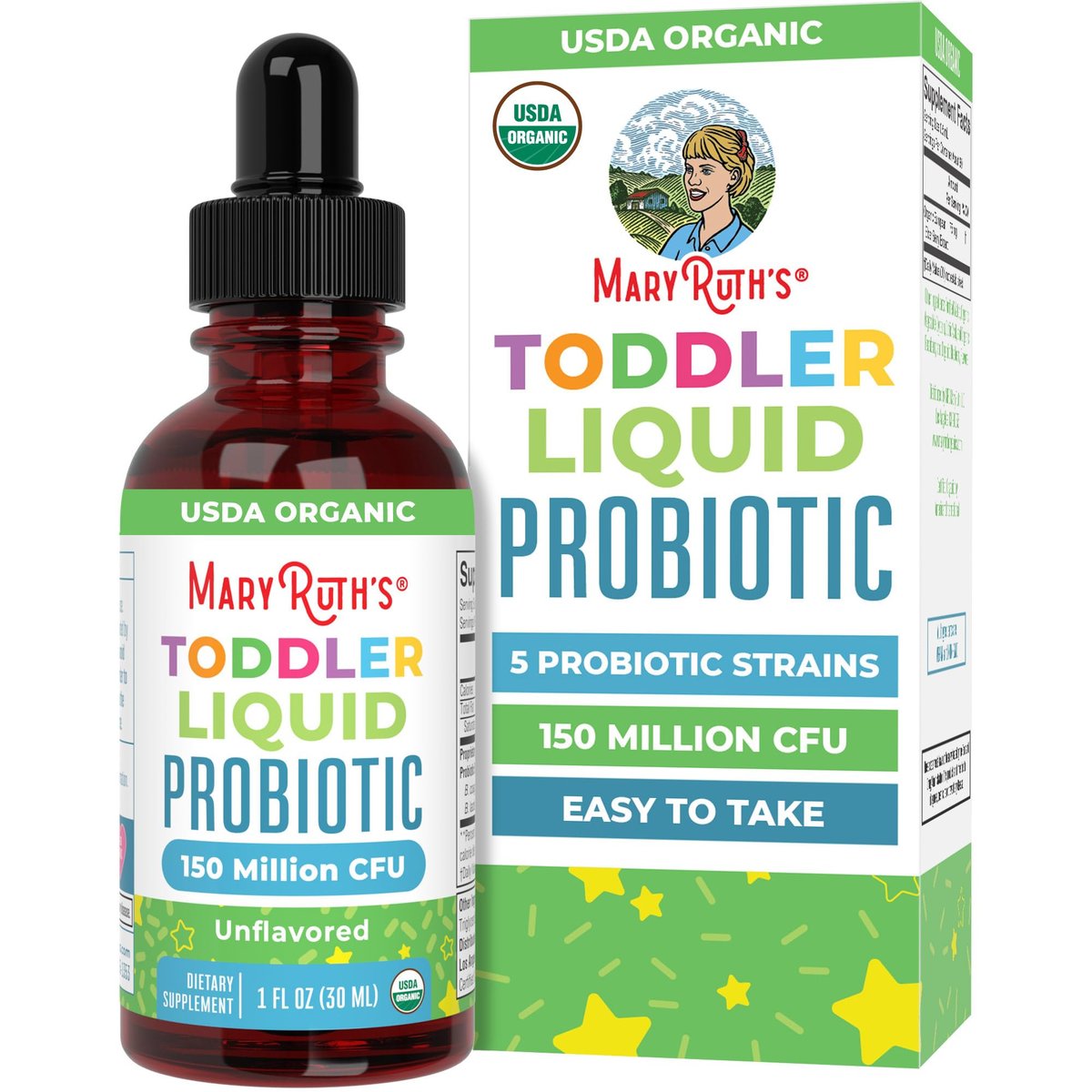 MaryRuth's Bio-Probiotische Tropfen für Kleinkinder | Organische Probiotika für Kinder von 1-3 Jahren | 5 Probiotika-Stämme | 150 Millionen KBE pro Portion | USDA Bio | Zuckerfrei | Vegan | Glutenfrei | 30 ml