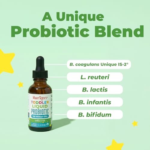 MaryRuth's Bio-Probiotische Tropfen für Kleinkinder | Organische Probiotika für Kinder von 1-3 Jahren | 5 Probiotika-Stämme | 150 Millionen KBE pro Portion | USDA Bio | Zuckerfrei | Vegan | Glutenfrei | 30 ml