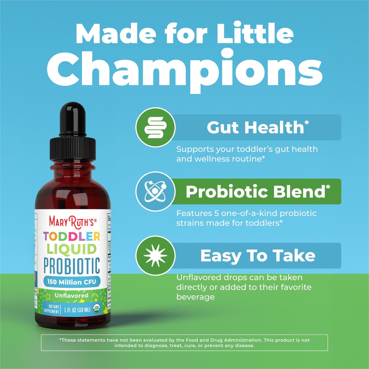 MaryRuth's Bio-Probiotische Tropfen für Kleinkinder | Organische Probiotika für Kinder von 1-3 Jahren | 5 Probiotika-Stämme | 150 Millionen KBE pro Portion | USDA Bio | Zuckerfrei | Vegan | Glutenfrei | 30 ml