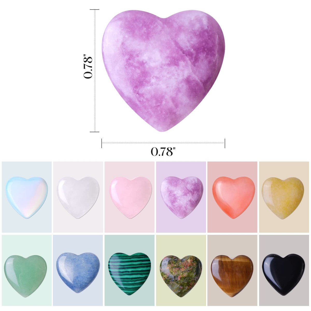 12 Stück natürliche Herz-Heilsteine, geschliffene Liebes-Edelsteine, 0,8 Zoll, Taschen-Set, für Meditation, Muttertag