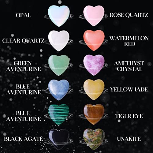 12 Stück natürliche Herz-Heilsteine, geschliffene Liebes-Edelsteine, 0,8 Zoll, Taschen-Set, für Meditation, Muttertag