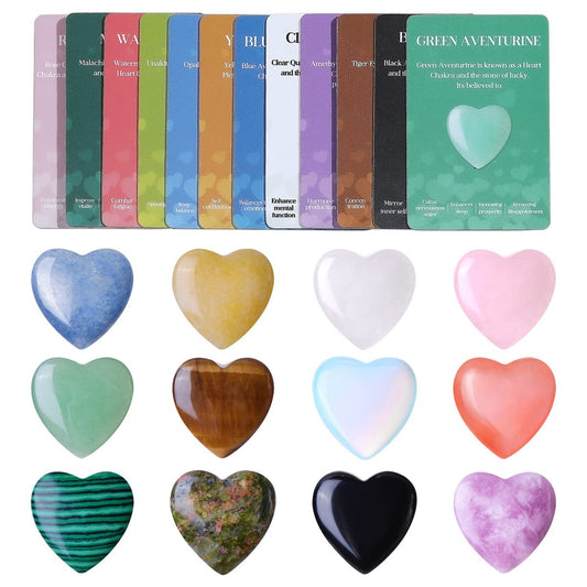 12 Stück natürliche Herz-Heilsteine, geschliffene Liebes-Edelsteine, 0,8 Zoll, Taschen-Set, für Meditation, Muttertag
