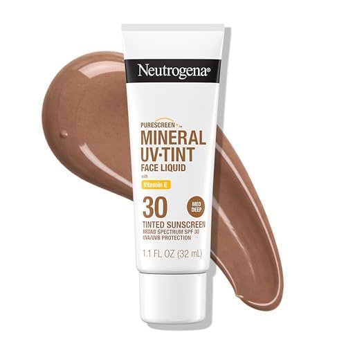 Neutrogena Purescreen+ getönte Gesichtssonnencreme LSF 30, mineralischer Breitbandschutz mit Zinkoxid und Vitamin E, wasserbeständig, parfümfrei, Medium Deep, 1,1 fl oz