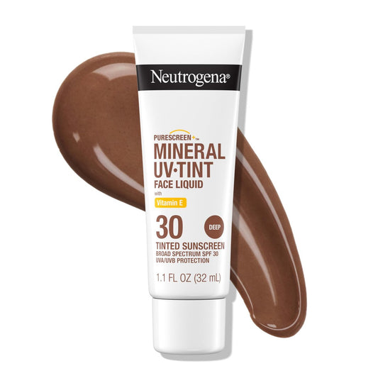 Neutrogena Purescreen+ Tönung Sonnenschutz für das Gesicht LSF 30, Breitband Mineralischer Sonnenschutz mit Zinkoxid & Vitamin E, Wasserbeständig, Duftstofffrei, Deep, 32 ml