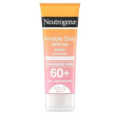 Neutrogena Invisible Daily Defense Duftfreie Sonnenlotion, Breitspektrum SPF 60+, Ohne Oxybenzon & Wasserbeständig, Schutz vor Sonne & Umweltbelastungen, 88,7 ml
