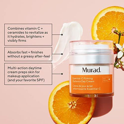 Murad Essential-C Firming Radiance Day Cream – Vitamin C, Ceramide und Bacillus Ferment – Mittelgewichtige nährende Gesichtslotion für jugendliches Strahlen, Festigung und Feuchtigkeit – 1,7 Fl Oz