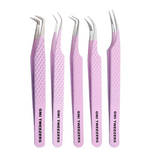 Faser-Spitzen Wimpernzange für Wimpernverlängerung – Professionelle Pinzette aus Edelstahl (Pink)