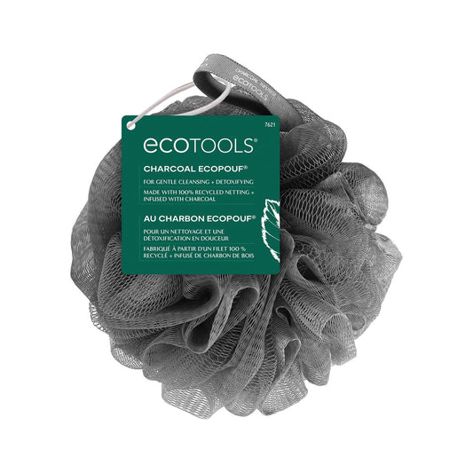 EcoTools Charcoal EcoPouf – Peeling-Luffa-Schwamm für Bad & Dusche, mit Aktivkohle, recyceltes Netz, umweltfreundlich, tierversuchsfrei, Farbe kann variieren, 1 Stück (60 g)