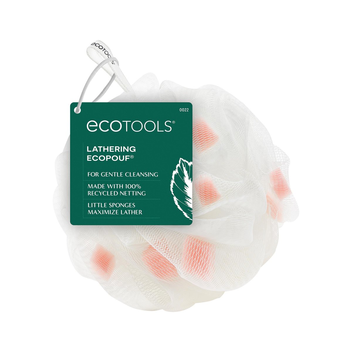 EcoTools Lathering EcoPouf – Peeling-Schwamm mit Mini-Schwämmen für reichhaltigen Schaum und sanftes Peeling, recyceltes Netz, 1 Stück
