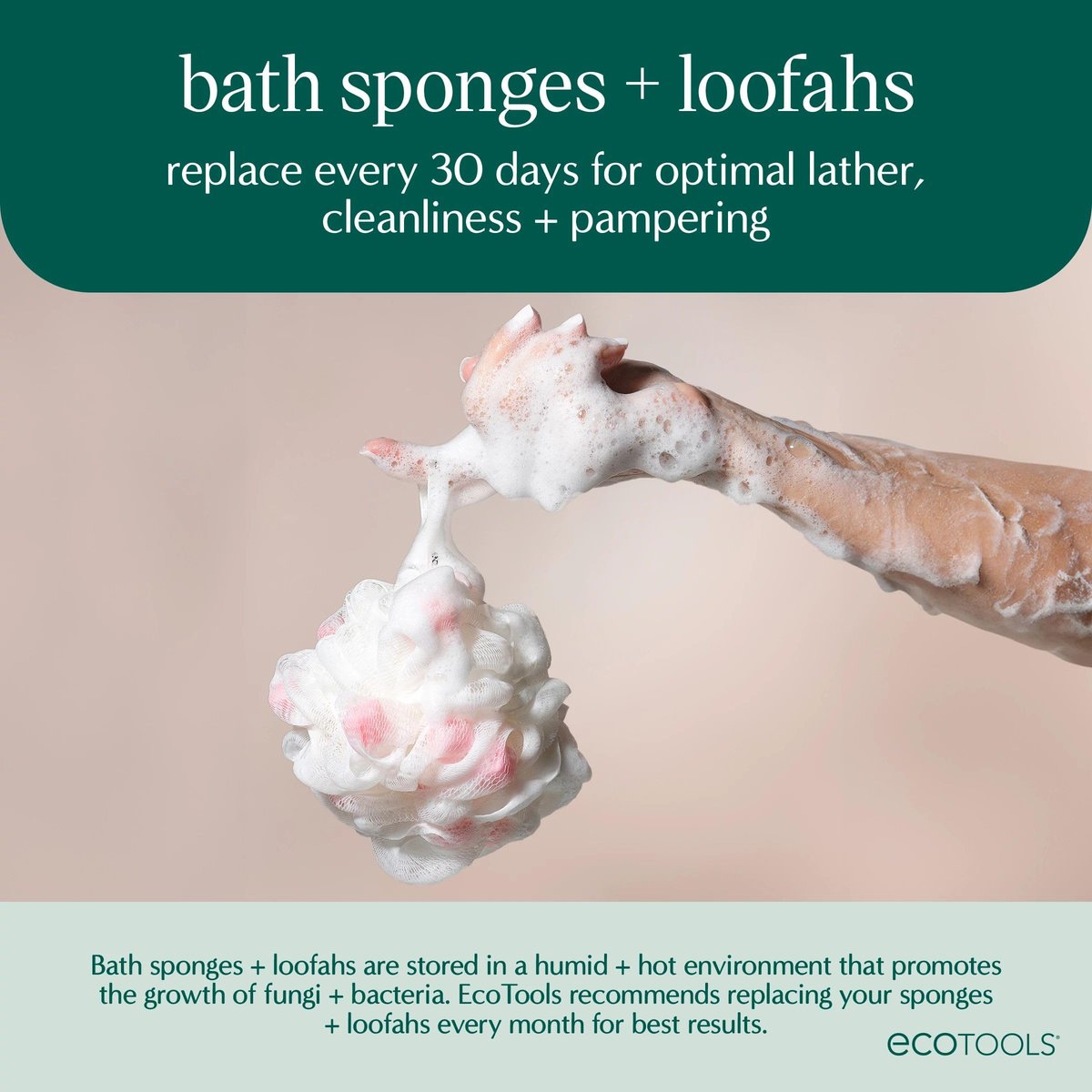 EcoTools Lathering EcoPouf – Peeling-Schwamm mit Mini-Schwämmen für reichhaltigen Schaum und sanftes Peeling, recyceltes Netz, 1 Stück