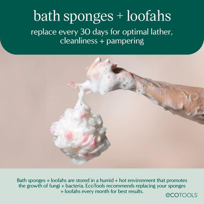EcoTools Lathering EcoPouf – Peeling-Schwamm mit Mini-Schwämmen für reichhaltigen Schaum und sanftes Peeling, recyceltes Netz, 1 Stück