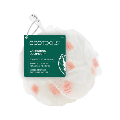 EcoTools Lathering EcoPouf – Peeling-Schwamm mit Mini-Schwämmen für reichhaltigen Schaum und sanftes Peeling, recyceltes Netz, 1 Stück