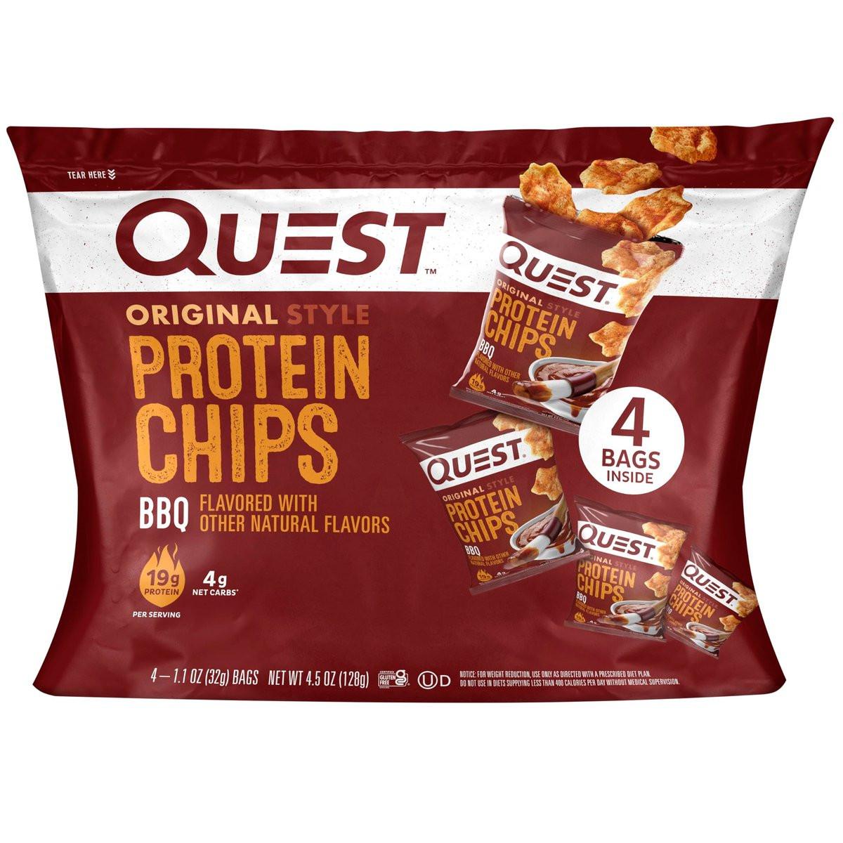Quest Nutrition BBQ Protein Chips – 19g Protein, 4g Netto-Kohlenhydrate, Low Carb, Glutenfrei, 1,1 oz (4er-Pack)