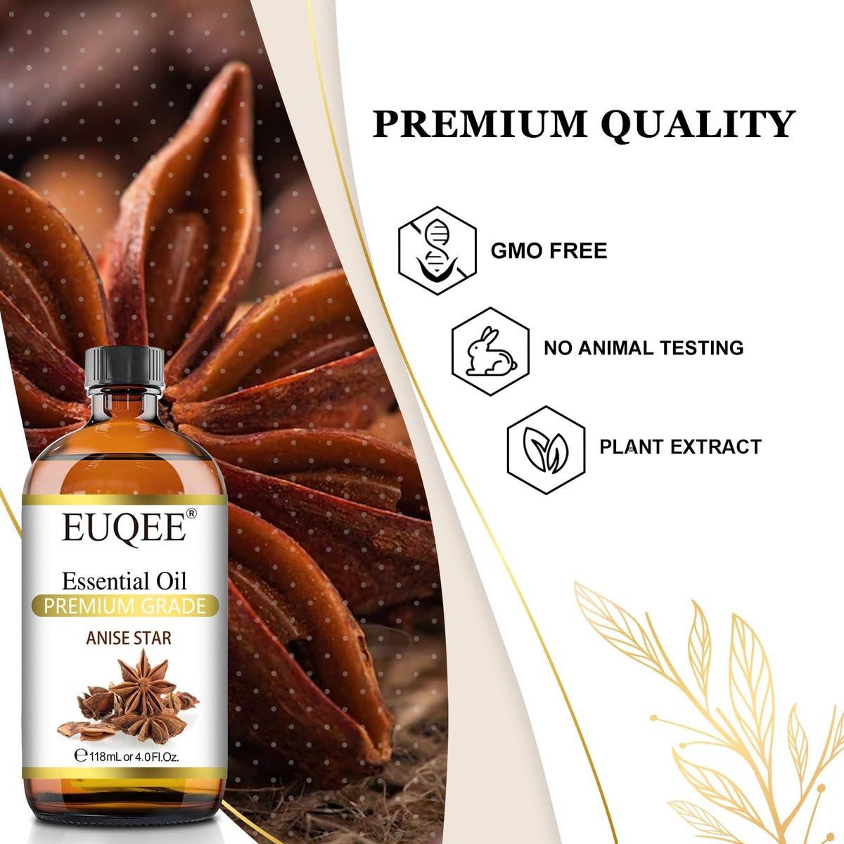 EUQEE Sternanis Bio Ätherisches Öl 118 ml – Reines Premium Öl mit Pipette für Duftlampe, Kerzen- und Seifenherstellung
