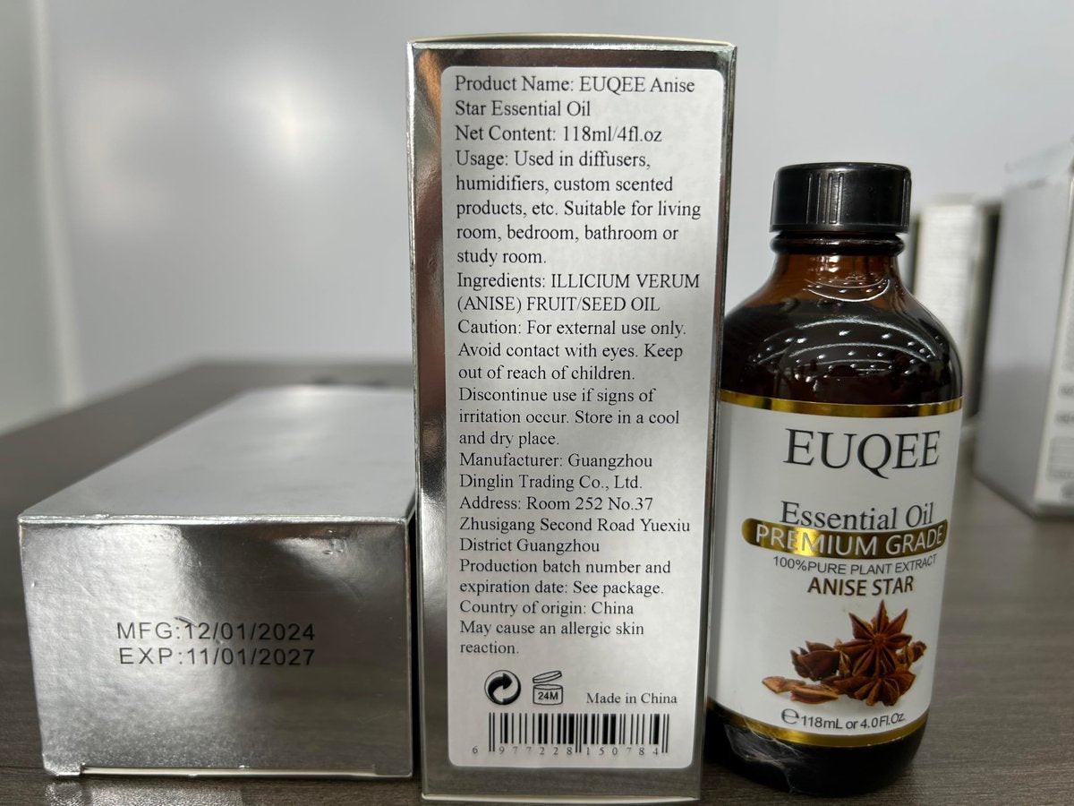 EUQEE Sternanis Bio Ätherisches Öl 118 ml – Reines Premium Öl mit Pipette für Duftlampe, Kerzen- und Seifenherstellung