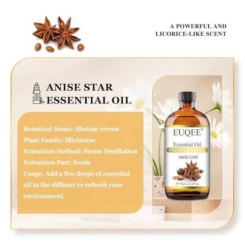 EUQEE Sternanis Bio Ätherisches Öl 118 ml – Reines Premium Öl mit Pipette für Duftlampe, Kerzen- und Seifenherstellung