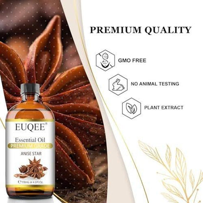 EUQEE Sternanis Bio Ätherisches Öl 118 ml – Reines Premium Öl mit Pipette für Duftlampe, Kerzen- und Seifenherstellung