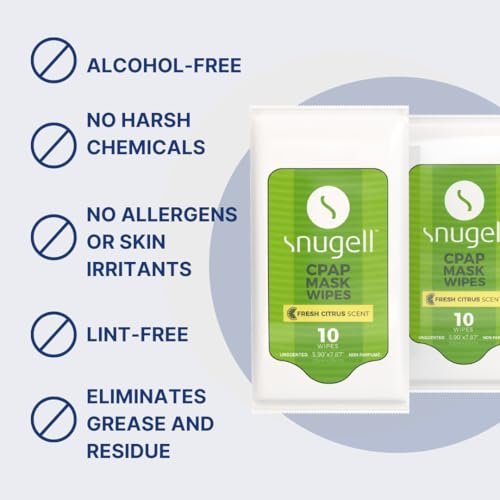 Snugell Zitrusduft-Reinigungstücher für CPAP-Masken – 12 Packungen à 10 Tücher – 100 % weiche Baumwolle – Hautschonend mit Aloe Vera – Fussel- und alkoholfrei – Ideal für schnelle und effiziente Reinigung von CPAP-Masken