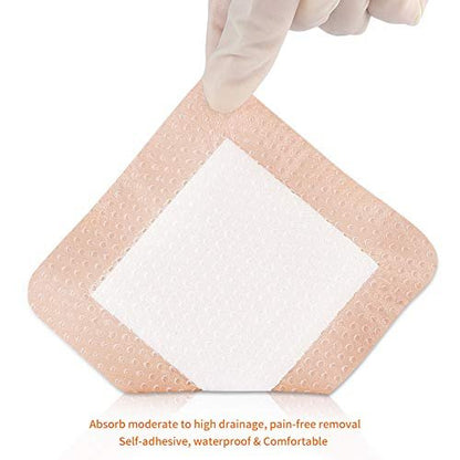 EalionMed Silikon-Schaumverband mit sanftem Kleberand 7,5x7,5 cm, 10 Stück, schmerzfreies Entfernen, hohe Saugfähigkeit, Wundverband für Druckgeschwüre, Beingeschwüre, diabetische Geschwüre