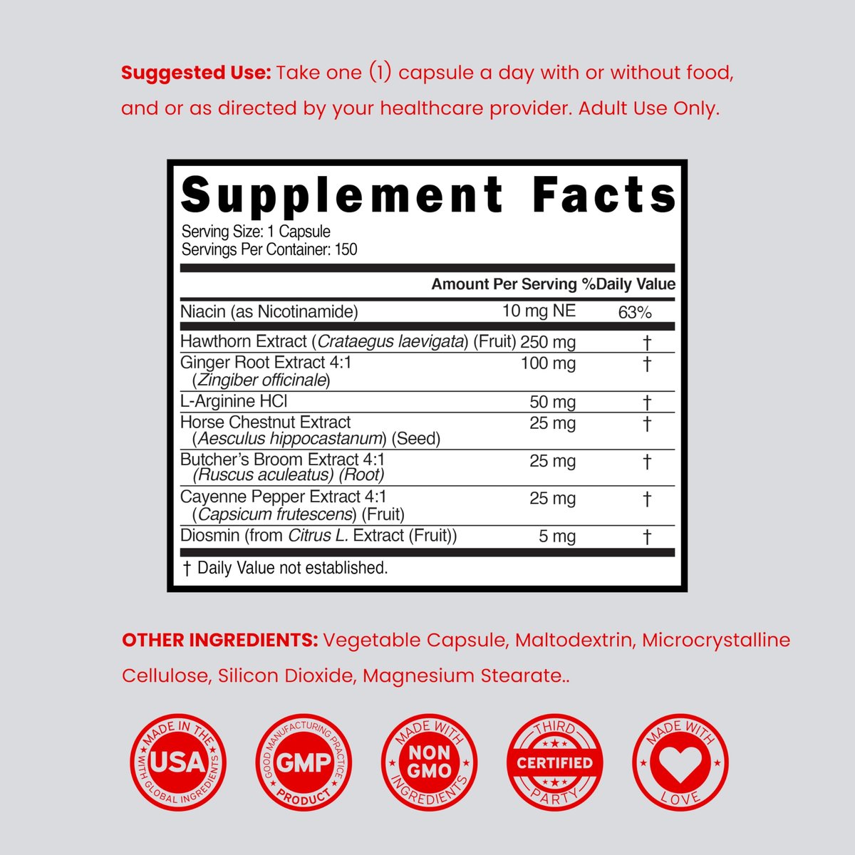 Blutkreislauf-Supplement mit Diosmin & mehr (150 Kapseln) – Durchblutungsförderer für Männer & Frauen – Unterstützung bei Krampfadern & Besenreisern – Vegan & Non-GMO – 3. Parteien getestet – Hergestellt in den USA