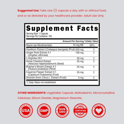 Blutkreislauf-Supplement mit Diosmin & mehr (150 Kapseln) – Durchblutungsförderer für Männer & Frauen – Unterstützung bei Krampfadern & Besenreisern – Vegan & Non-GMO – 3. Parteien getestet – Hergestellt in den USA