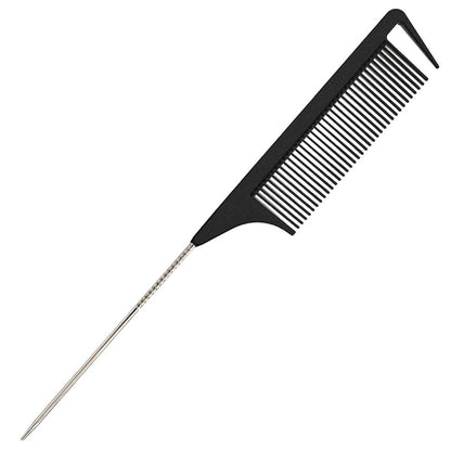Yumflan Haarkamm, Rattenschwanzkamm für Flechtfrisuren, Feinzahn-Haarkamm mit Edelstahlspitze zum Abteilen, Stylen und Frisieren - Schwarz