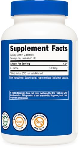 Nutricost L-Leucin 2.000 mg, 120 vegane Kapseln, Non-GMO, glutenfrei, 30 Portionen
