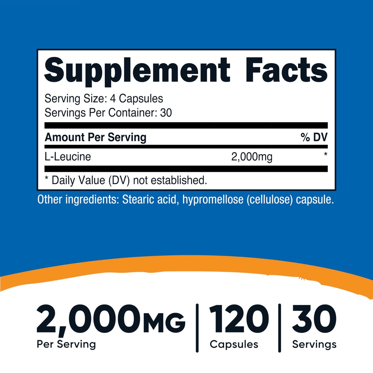 Nutricost L-Leucin 2.000 mg, 120 vegane Kapseln, Non-GMO, glutenfrei, 30 Portionen