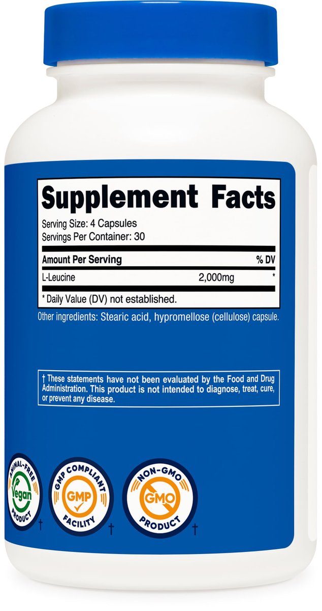 Nutricost L-Leucin 2.000 mg, 120 vegane Kapseln, Non-GMO, glutenfrei, 30 Portionen