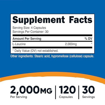 Nutricost L-Leucin 2.000 mg, 120 vegane Kapseln, Non-GMO, glutenfrei, 30 Portionen