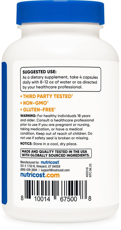 Nutricost L-Leucin 2.000 mg, 120 vegane Kapseln, Non-GMO, glutenfrei, 30 Portionen