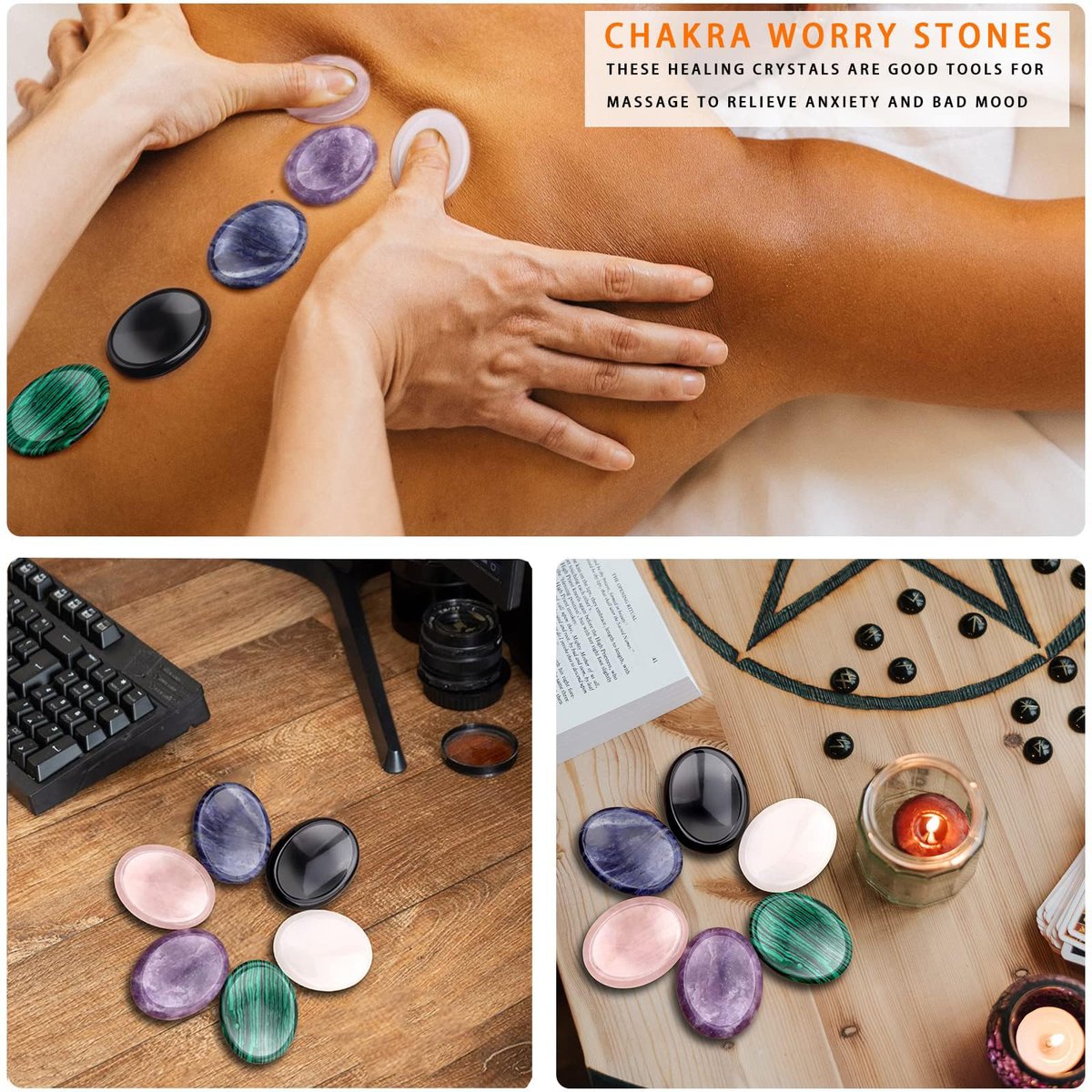 GolbalJew 6er Set Daumen-Worry-Steine für Angstheilung, handgeschnitzte Kristalle und Heilsteine, Meditationskristalle Reiki natürliche Handflächensteine zur Angstherapie