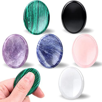 GolbalJew 6er Set Daumen-Worry-Steine für Angstheilung, handgeschnitzte Kristalle und Heilsteine, Meditationskristalle Reiki natürliche Handflächensteine zur Angstherapie