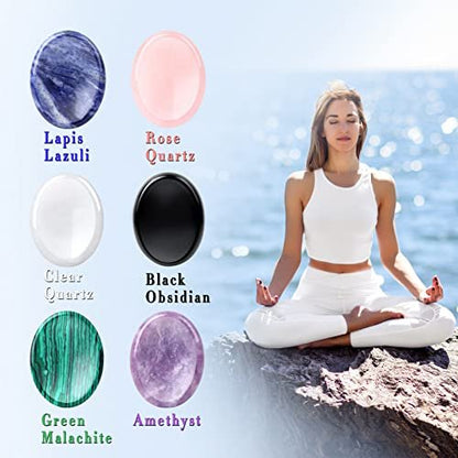 GolbalJew 6er Set Daumen-Worry-Steine für Angstheilung, handgeschnitzte Kristalle und Heilsteine, Meditationskristalle Reiki natürliche Handflächensteine zur Angstherapie