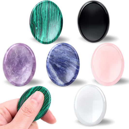 GolbalJew 6er Set Daumen-Worry-Steine für Angstheilung, handgeschnitzte Kristalle und Heilsteine, Meditationskristalle Reiki natürliche Handflächensteine zur Angstherapie