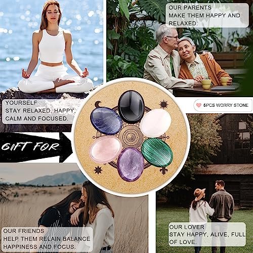 GolbalJew 6er Set Daumen-Worry-Steine für Angstheilung, handgeschnitzte Kristalle und Heilsteine, Meditationskristalle Reiki natürliche Handflächensteine zur Angstherapie
