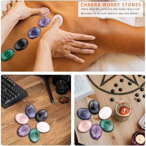 GolbalJew 6er Set Daumen-Worry-Steine für Angstheilung, handgeschnitzte Kristalle und Heilsteine, Meditationskristalle Reiki natürliche Handflächensteine zur Angstherapie