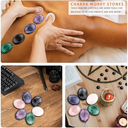 GolbalJew 6er Set Daumen-Worry-Steine für Angstheilung, handgeschnitzte Kristalle und Heilsteine, Meditationskristalle Reiki natürliche Handflächensteine zur Angstherapie