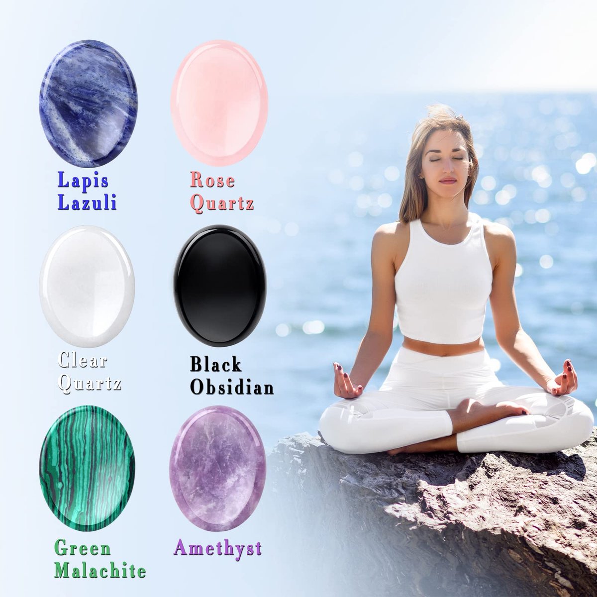 GolbalJew 6er Set Daumen-Worry-Steine für Angstheilung, handgeschnitzte Kristalle und Heilsteine, Meditationskristalle Reiki natürliche Handflächensteine zur Angstherapie