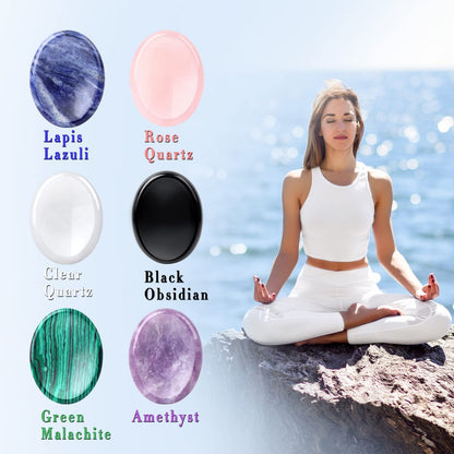 GolbalJew 6er Set Daumen-Worry-Steine für Angstheilung, handgeschnitzte Kristalle und Heilsteine, Meditationskristalle Reiki natürliche Handflächensteine zur Angstherapie