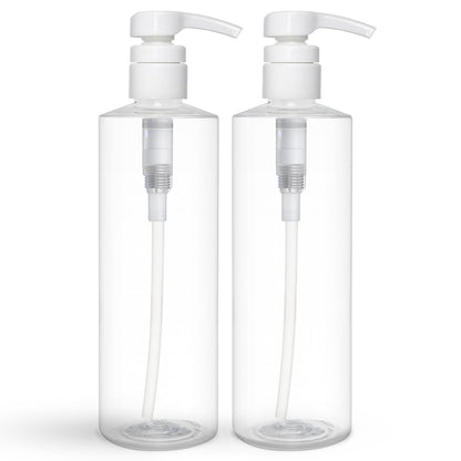 BRIGHTFROM Leere Pumpspenderflaschen 16 oz, BPA-freie nachfüllbare Behälter aus PET-Kunststoff, ideal für Seife, Shampoo, Lotionen, Flüssigseife, Cremes und Massageöle, 2er-Pack (weiße Pumpe)