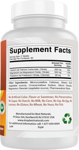 Best Naturals Calcium Magnesium Kalium - 120 Tabletten - Non-GMO & Glutenfrei