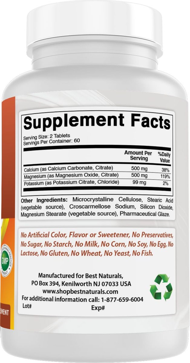 Best Naturals Calcium Magnesium Kalium - 120 Tabletten - Non-GMO & Glutenfrei