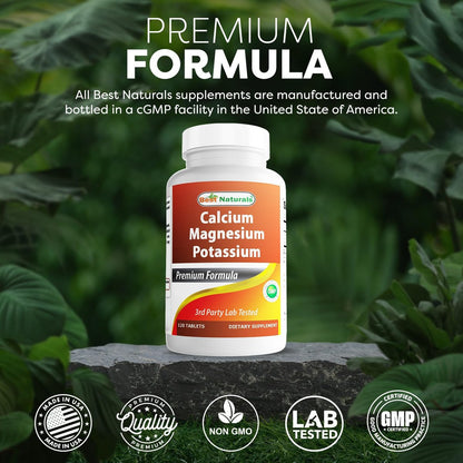 Best Naturals Calcium Magnesium Kalium - 120 Tabletten - Non-GMO & Glutenfrei